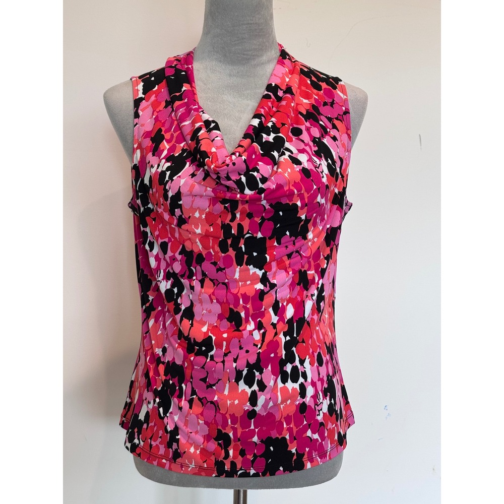Jones Studio Pink Abstract Floral Cowl Neck Sleeveless Knit Top Medium
